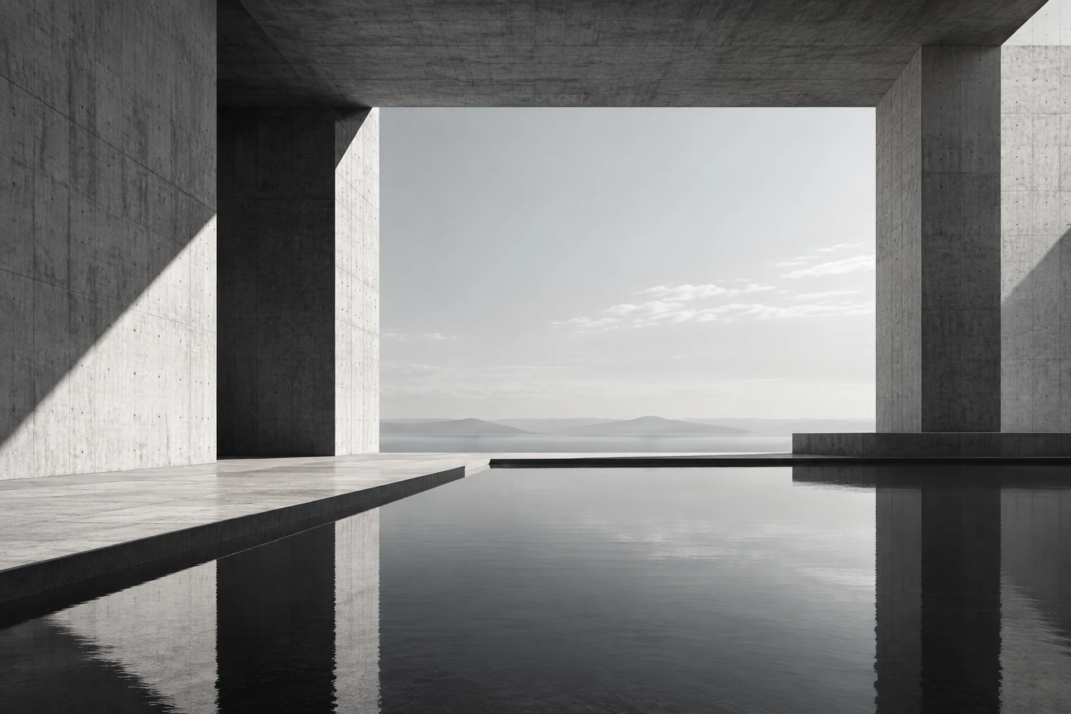 Concept study of a concrete pavilion and reflecting pool
